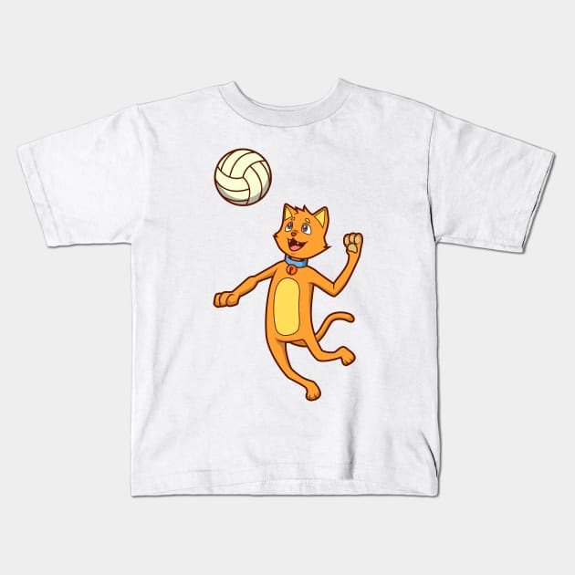 Comic cat playing volleyball Kids T-Shirt by Modern Medieval Design